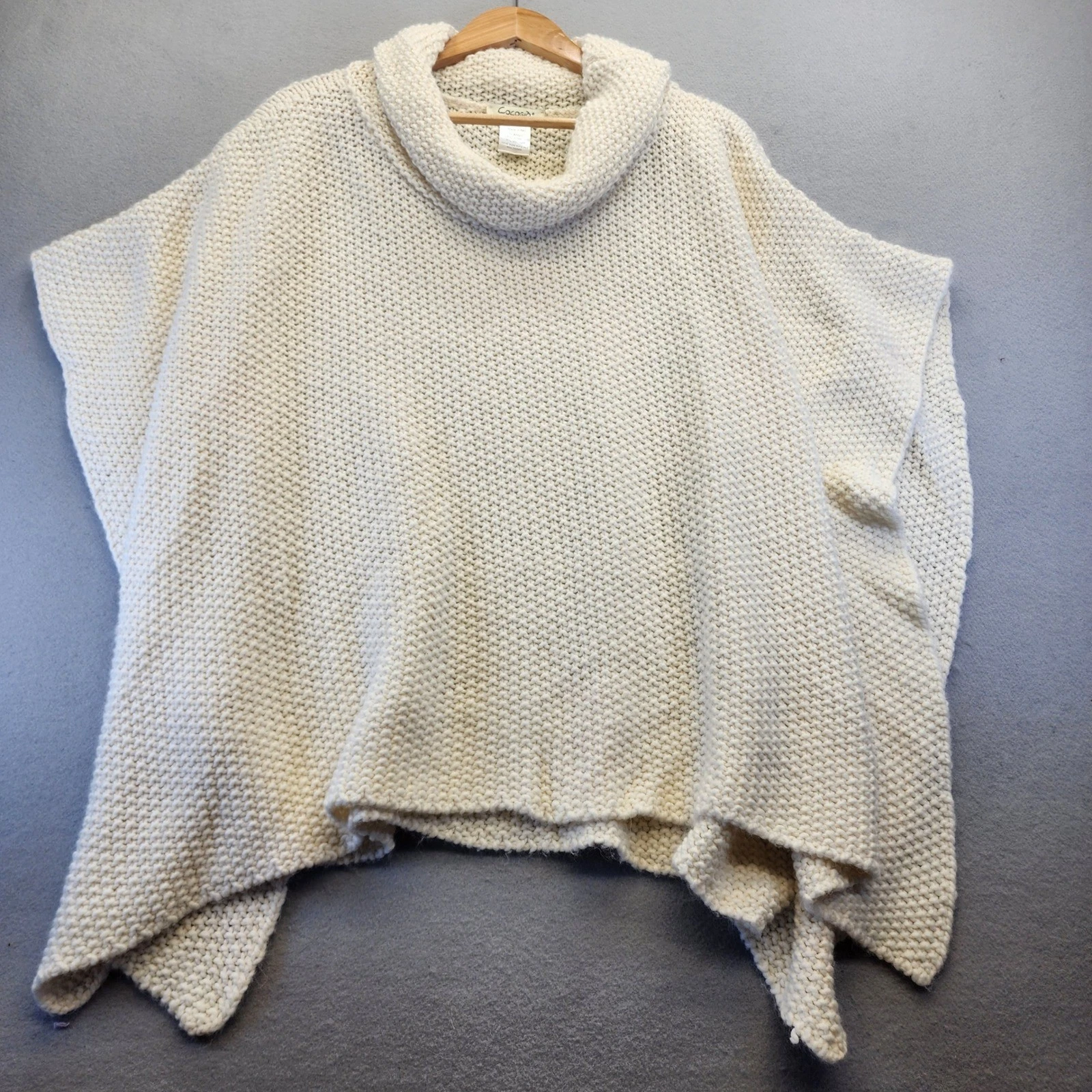 Cocogio Italy Wool Blend Poncho Sweater Cowl Neck Oversized Knit Ivory One Size