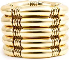 Gold Chunky Bangles Bracelets For Women 14k Plated Stack 5pcs