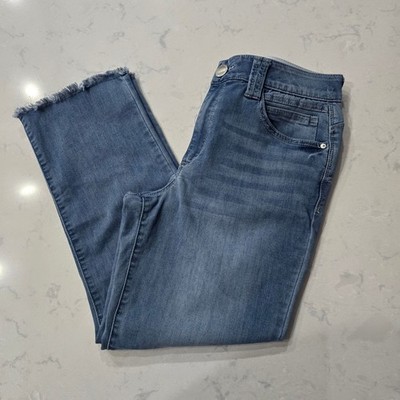 Democracy Ab Solution Straight Leg Jeans Blue Medium Wash Raw Hem 12 BN2033F9SO