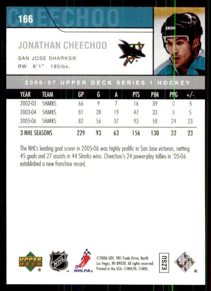 2006-07 Upper Deck Jonathan Cheechoo #166 - Image 2 of 2