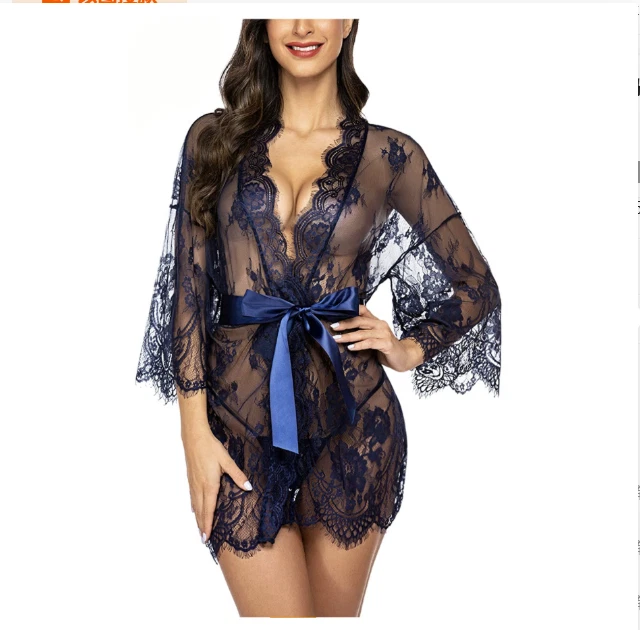 Women Sexy Gown Nightdress Lace Lingerie Sleepwear Ladies Wraps Dress Robe  - Image 2 of 4