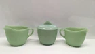 Anchor Hocking Jadeite Fire King Ribbed Glass Jane Ray Sugar Bowl And 2 Creamers