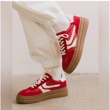 Steve Madden Dodge Red Cream Leather Platform Sneakers Womens 10M DODG02S1