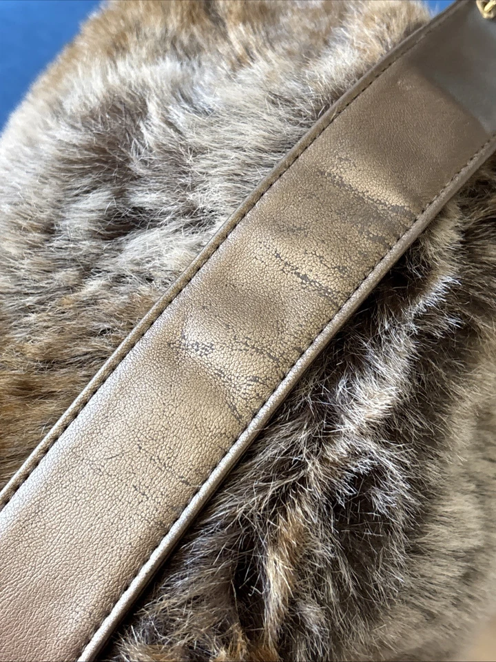 BOLSO DE HOMBRO Apt 9 MARRÓN Imitación Piel de Zorro y Cuero con Correa de Cadena DORADA NUEVO CON ETIQUETAS Foto 4 de 4