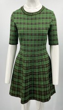 M missoni Green Plaid Print Stretch Knit Fit Flare Dress sz 44