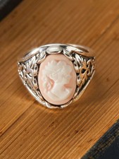 Vintage Cameo Ring Carved Queen Profile Size 7 Women Statement Ring