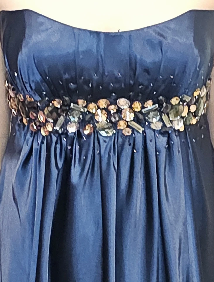 VESTIDO SIN TIRANTES AZUL OSCURO STONED EMPIRE CINTURA FLIRT MAGGIE SOTTERO ~ NUEVO CON ETIQUETAS Foto 3 de 4