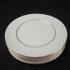 4 Gibson Designs Claremont Salad Plates 7 5/8" White Gold Rim Embossed Scroll