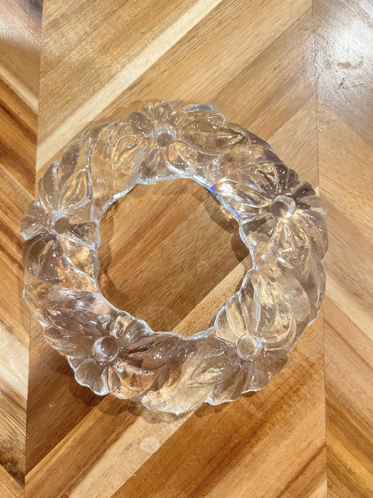 Vintage Nybro Clear Crystal Wreath Candle Stick Holder Floral Pattern