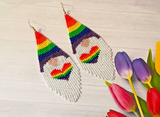 Handmade Gnome Earrings Rainbow Hearts