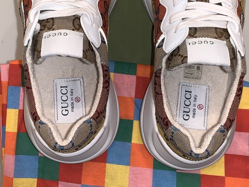 GUCCI RHYTON YELLOW MULTICOLORED FABRIC CANVAS WOMEN SNEAKERS Gucci Sz. 7 - Picture 6 of 8
