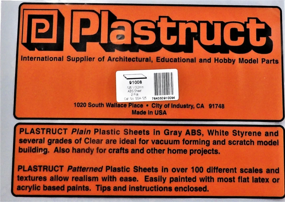 h Plastruct ABS Sheet Gray 7 x 12in 17.8 x 30.5cm .125in .32cm pkg(2