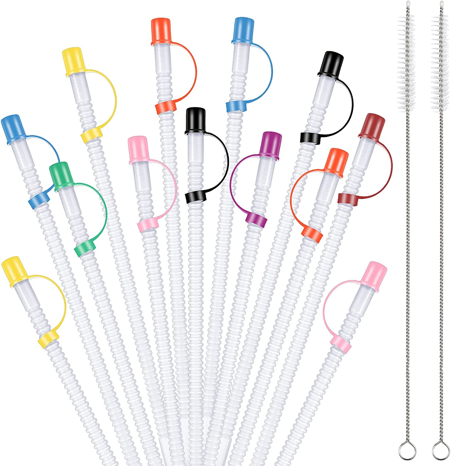 24 Pack Flexible Straws with Drinking Straw Caps Long Flexible Plastic