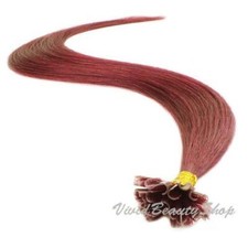25 Pre Glue Bond U Nail Tip Keratin Straight Remy Human Hair Extensions Burgundy
