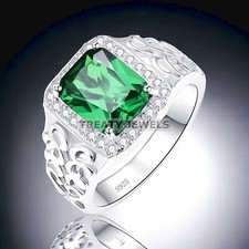 Emerald Octagon Cut Gemstone With 925 Sterling Silver Ring For Men's 564