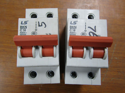  2) LS INDUSTRIAL SYSTEMS 16A CIRCUIT BREAKER 2 POLE 400 VAC BKN C 16 LOT OF 2