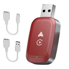 NEW Wireless CarPlay Adapter for Apple CarPlay Android Auto 2 in 1 USB Red