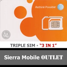 AT&T SIM CARD Triple "3 IN 1" NANO 4FF • GSM 4GLTE • GENUINE PREPAID • ATT NEW