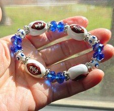 Football Bracelet Sport Jewelry Blue Football Team Color Handmade