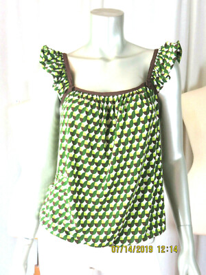 MAX STUDIO SZ M Square Neck Puffed Sleeves Blouse Green Top Hip Band Shirt