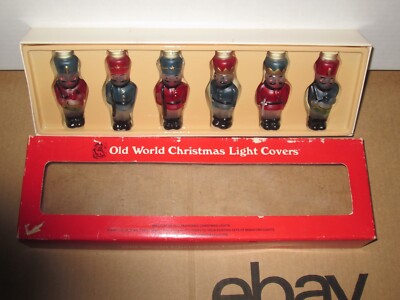 Vintage Old World Christmas Light Covers 6 GLASS Nutcracker Soldiers