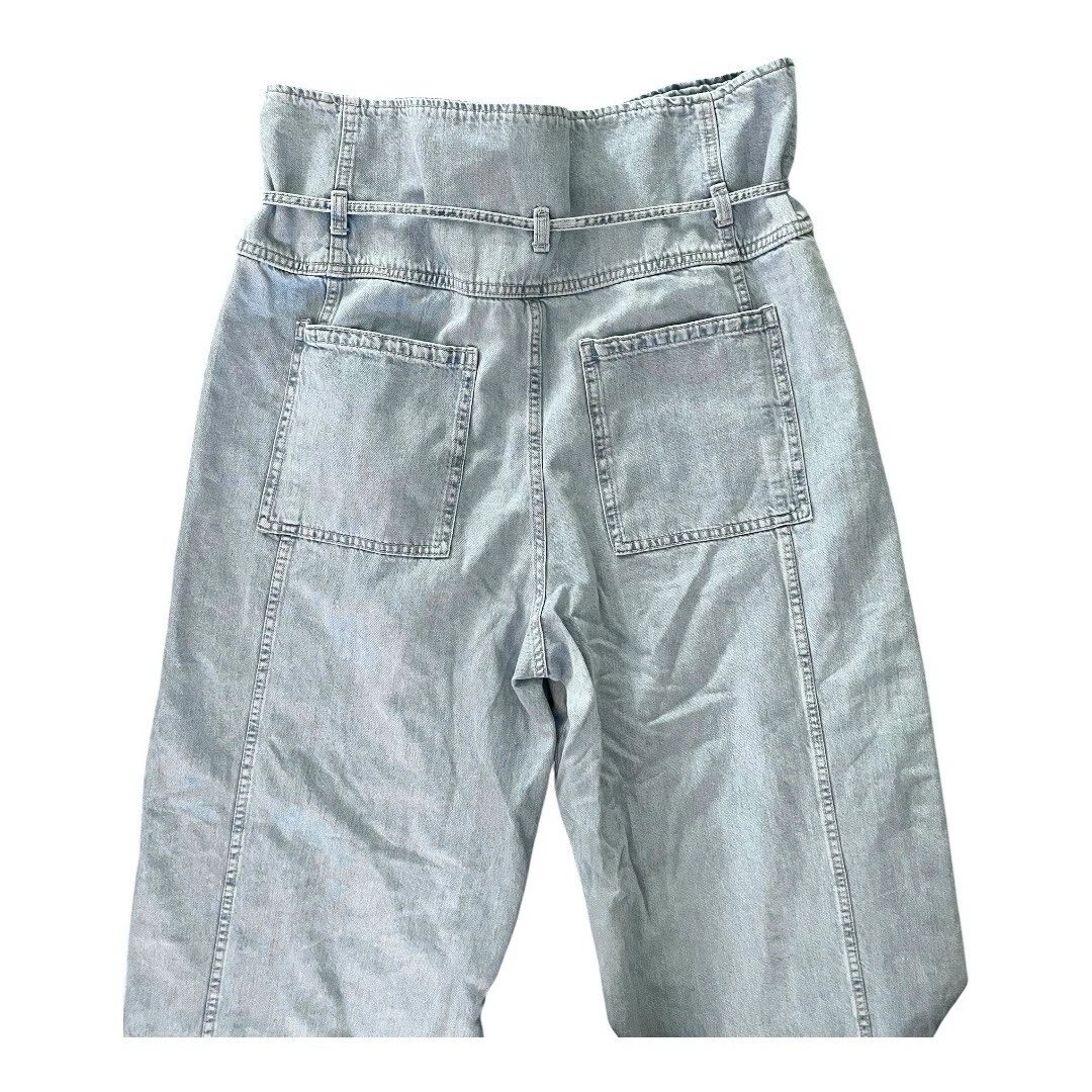 Zara Hi Rise Pull On Borsa di Carta Gamba Larga Jeans Donna Taglia 12 Denim Lavaggio Leggero