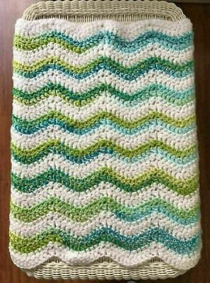 Crochet Handmade Baby Blanket Afghan Stroller Car Seat Chevron Bulky green aqua