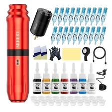 Tattoo Gun Kit with Wireless Rotary Tattoo Machine, 1500mAh Battery 20 Cartridge