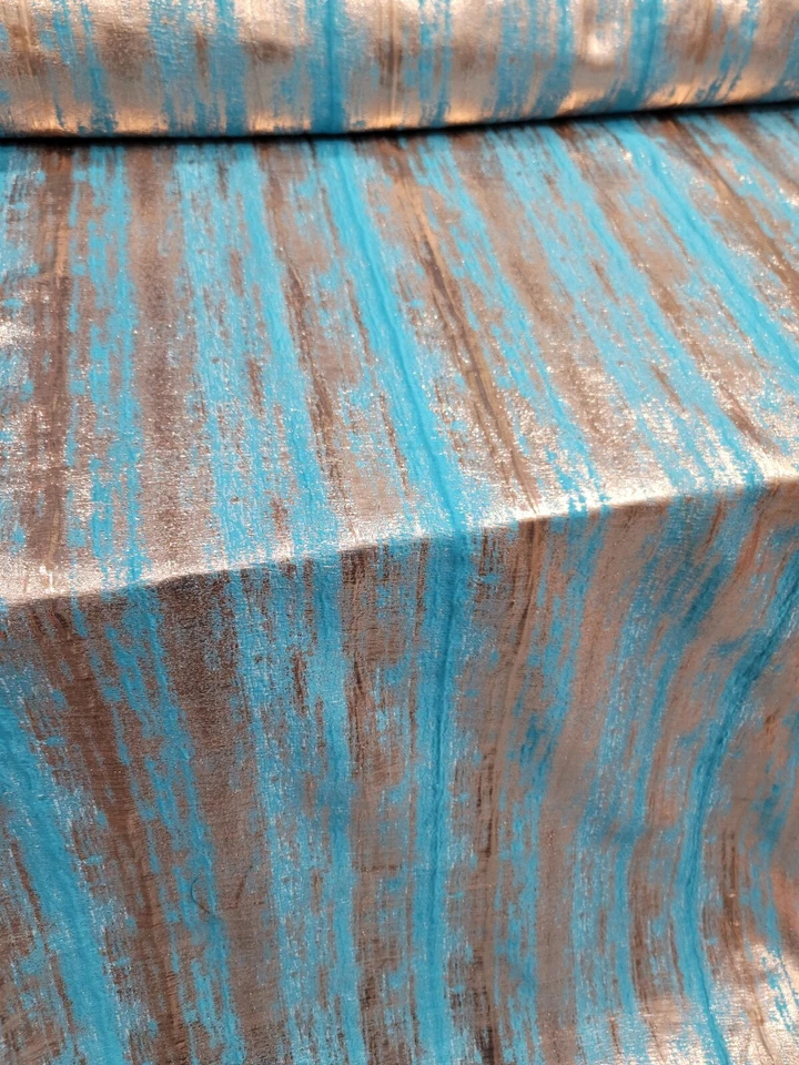 Vestido de tela por yarda brocado jacquard metálico dorado turquesa textura a rayas Foto 2 de 4