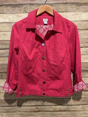 Chico s Raspberry Pink Roll Tab Cuff Lined Jacket Size: 0 (Small 4)