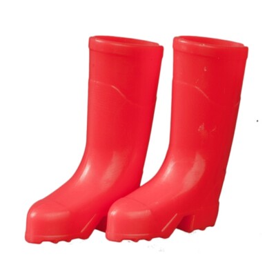 Miniature DOLLHOUSE Pair of WELLINGTONS RUBBER BOOTS GALOSHES RED for GARDENING