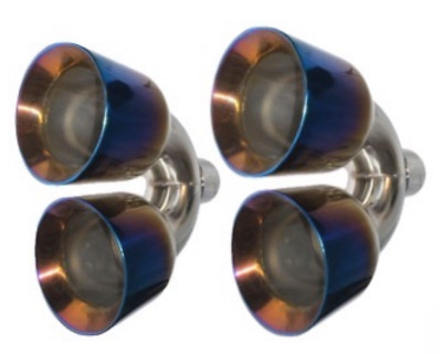 Pair Offset 3'' In Quad 4'' Out Dual Wall Exhaust Tips Stainless Steel Strait Cut