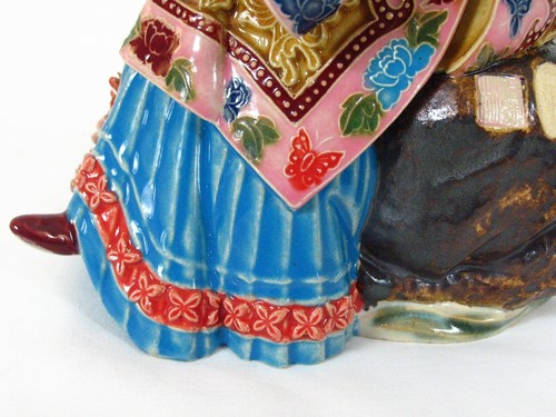 Chinese Pottery Wucai Porcelain Art Home Sit Woman Ladies Lotus Flower Statue - Picture 16 of 19