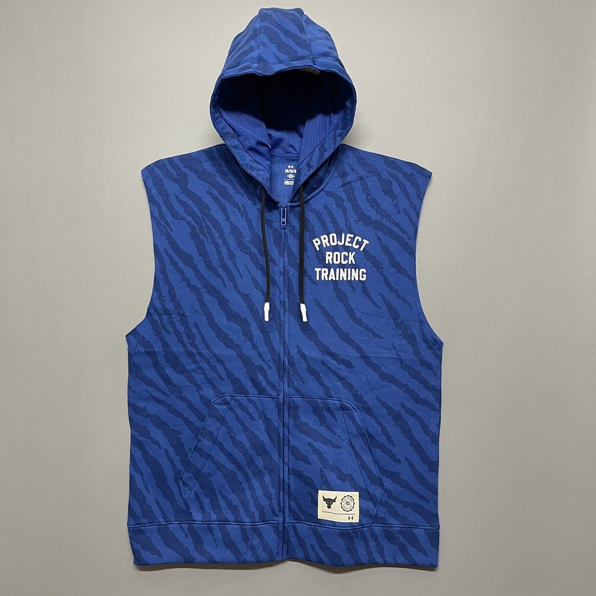 Under Armour Project Rock Rival Sleeveless Fleece Hoodie Sz Large Blue