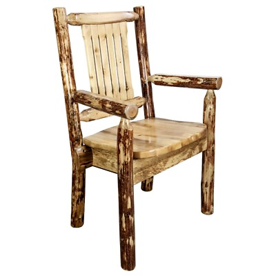Rustic Captain Chairs Log Dining Chair with Arms Solid Pine Amish
