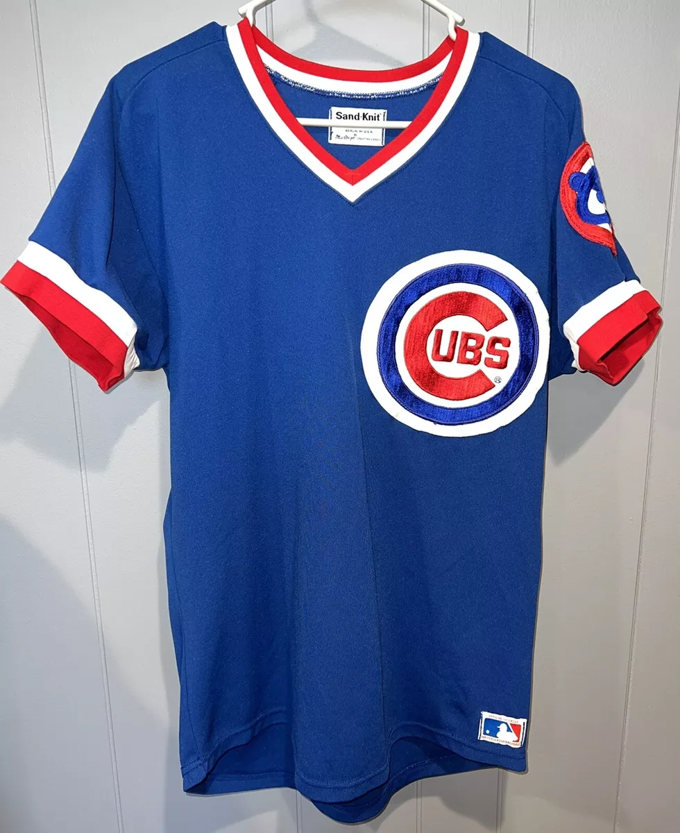 Vintage Chicago Cubs Jersey By Sand Knit Blue #7 CARELLO Size 44