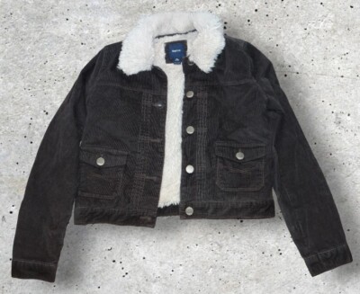 Brown Corduroy Black Corduroy Jacket With White Fur Gap Kids Girls