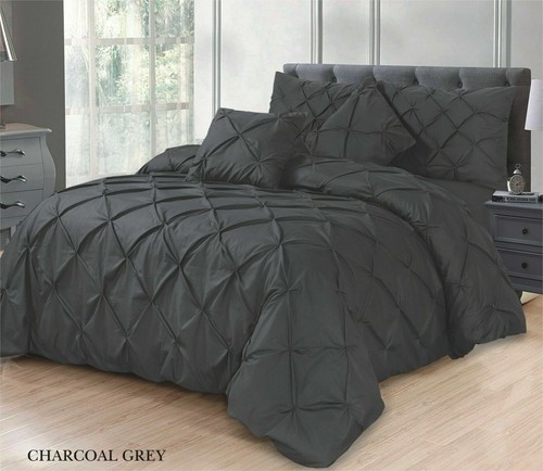 PINTUCK PLEATED DUVET QUILT COVER SET SINGLE DOUBLE SUPER KING SIZE BEDDING - Picture 3 of 40