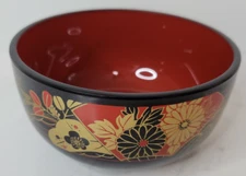 Vintage Japanese Lacquerware Miso Soup Rice Bowl Black Red Gold