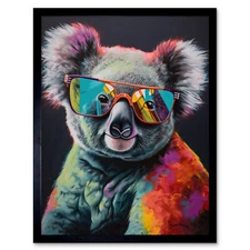 Koala Bear with Sunglasses Modern Multicoloured Framed Art Picture Print 12x16