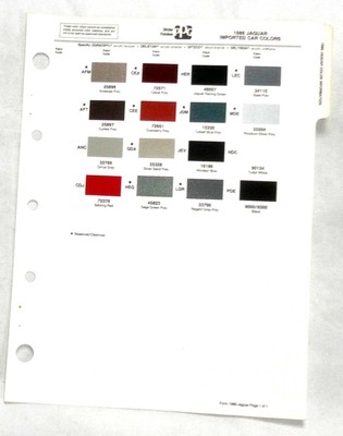1986 JAGUAR PPG  COLOR PAINT CHIP CHART ALL MODELS  ORIGINAL 