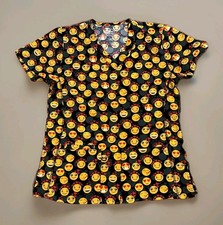Divine Scrub Top Women's Size Small Emoji Smile Face