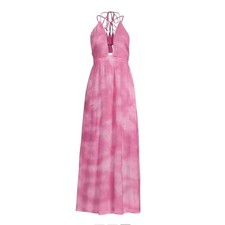 Loveshackfancy pink open back Sz L Livia Maxi Dress Silk Resort Halter New Beach