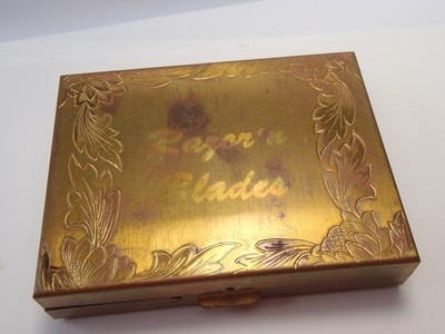VTG Gillette Shaving Kit Decorative Mirror Gold Tone Carry Case Set Free Ship