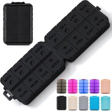 Foldable  Portable Pill Organizer 2 Times A Day W/ Extra Compartments Etched