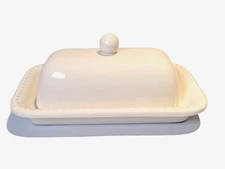 Pottery Barn Emma Beaded Covered Butter Dish White Stoneware