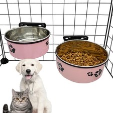 Dog Crate Food and Water Bowl 2Pcs Small Pet Hanging Kennel Removable Dish Fe...