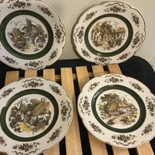 Set Of 4 ASCOT SERVICE PLATE WOOD & Sons England Alpine White different Scenes 