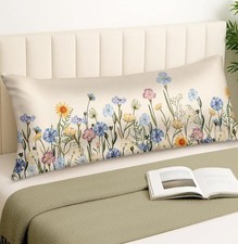 Satin Body Pillow Cover with Zipper - 20x54 Inch Body, Watercolor Flower