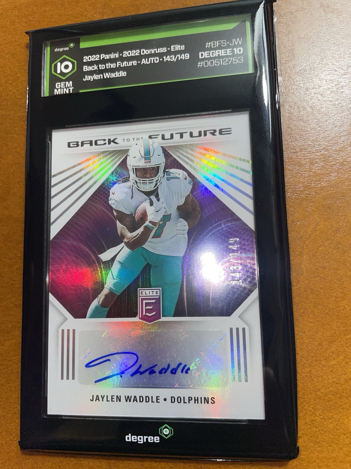 2022 Panini Donruss Jaylen Waddle Elite AUTO 143/149 Back To The Future Gem 10